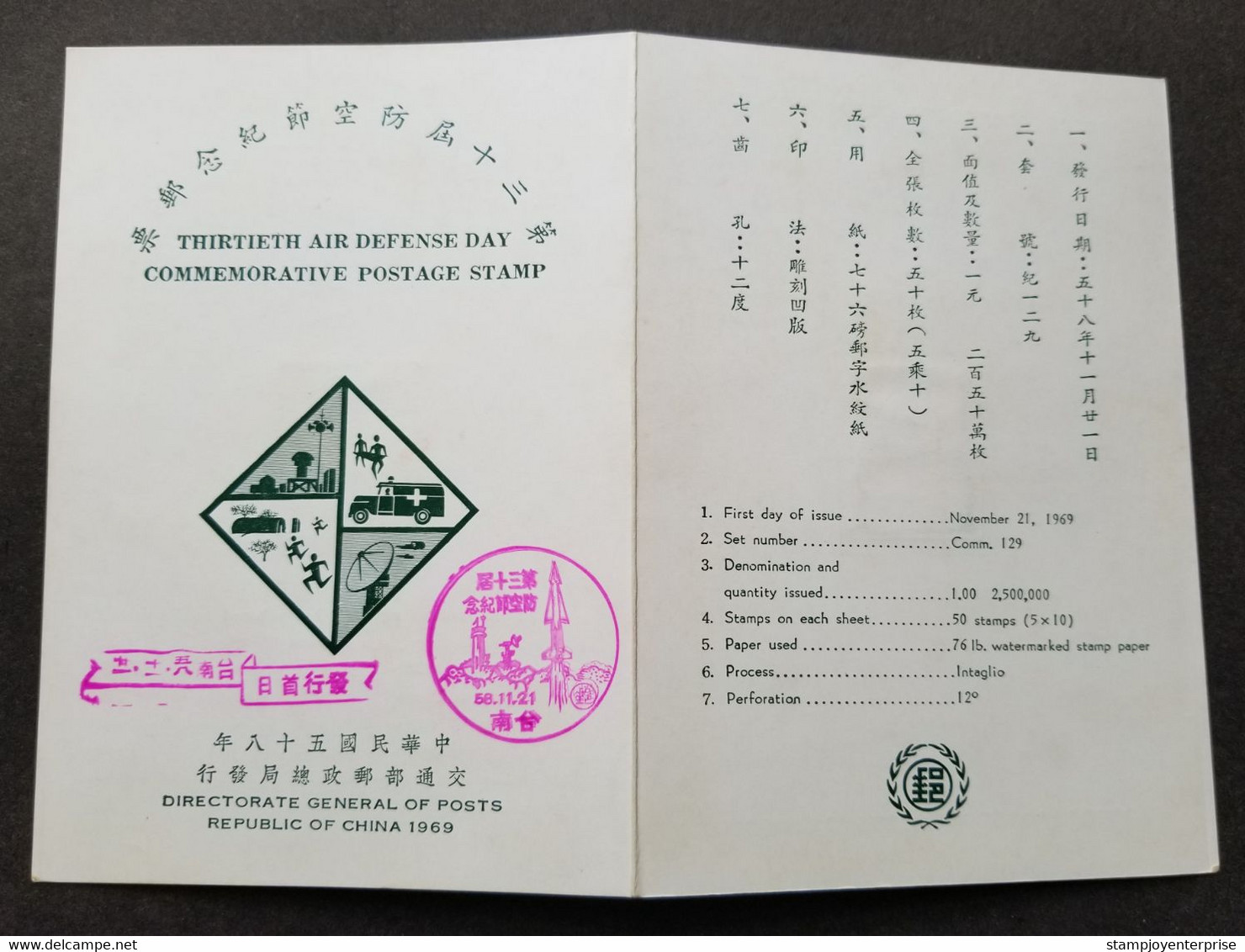 Taiwan 13th Air Defense Day 1969 Space Astronomy Rocket (folder) MH *card *see Scan - Covers & Documents