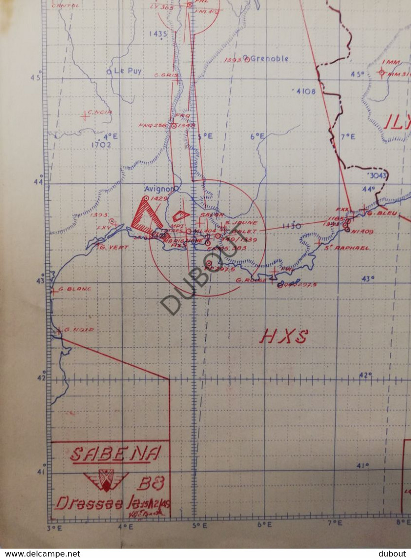 Aviation SABENA Originele Kaart Met Vluchtroutes 1949 West-Europa (P122) - Topographical Maps