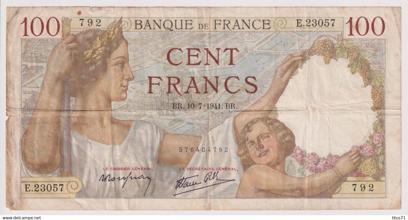 Billet 100 Francs France Sully 10-7-1941.BR. - 100 F 1939-1942 ''Sully''