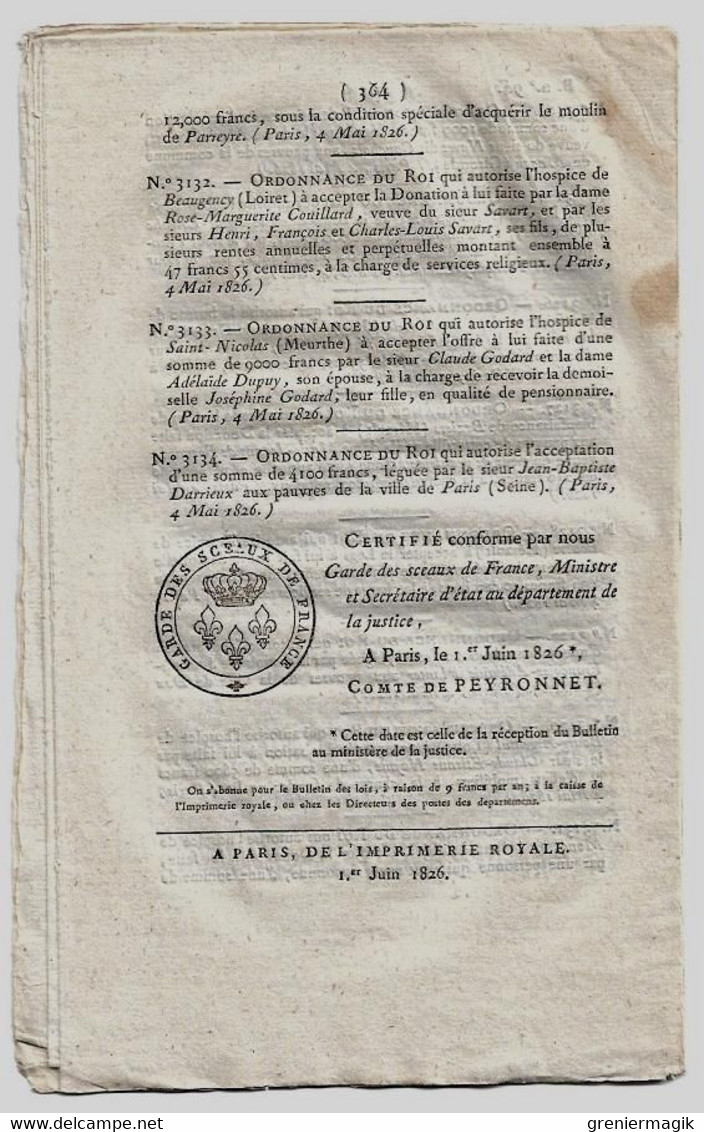 Bulletin des Lois 94 1826 Compagnies des Gardes-du-corps/Bénédictines du Saint-Sacrement Paris/Congrégations religieuses