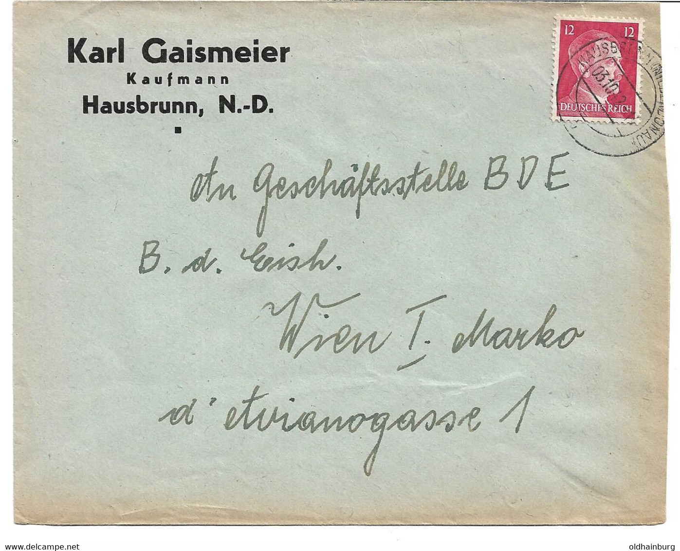 1860c: Brief Aus Dem III. Reich Für Heimatsammler, Greisslerei Gaismeier In Hausbrunn 3.X.1942 - Mistelbach