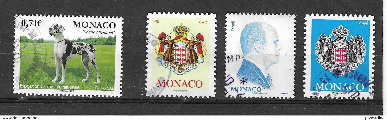 Petit Lot : 4 Timbres De Monaco, 3 Cachets Ronds - Oblitérés