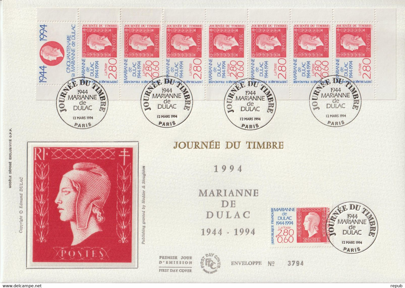 France FDC Grand Format 1994 Journée Du Timbre 2863 Et BC2864A - 1990-1999