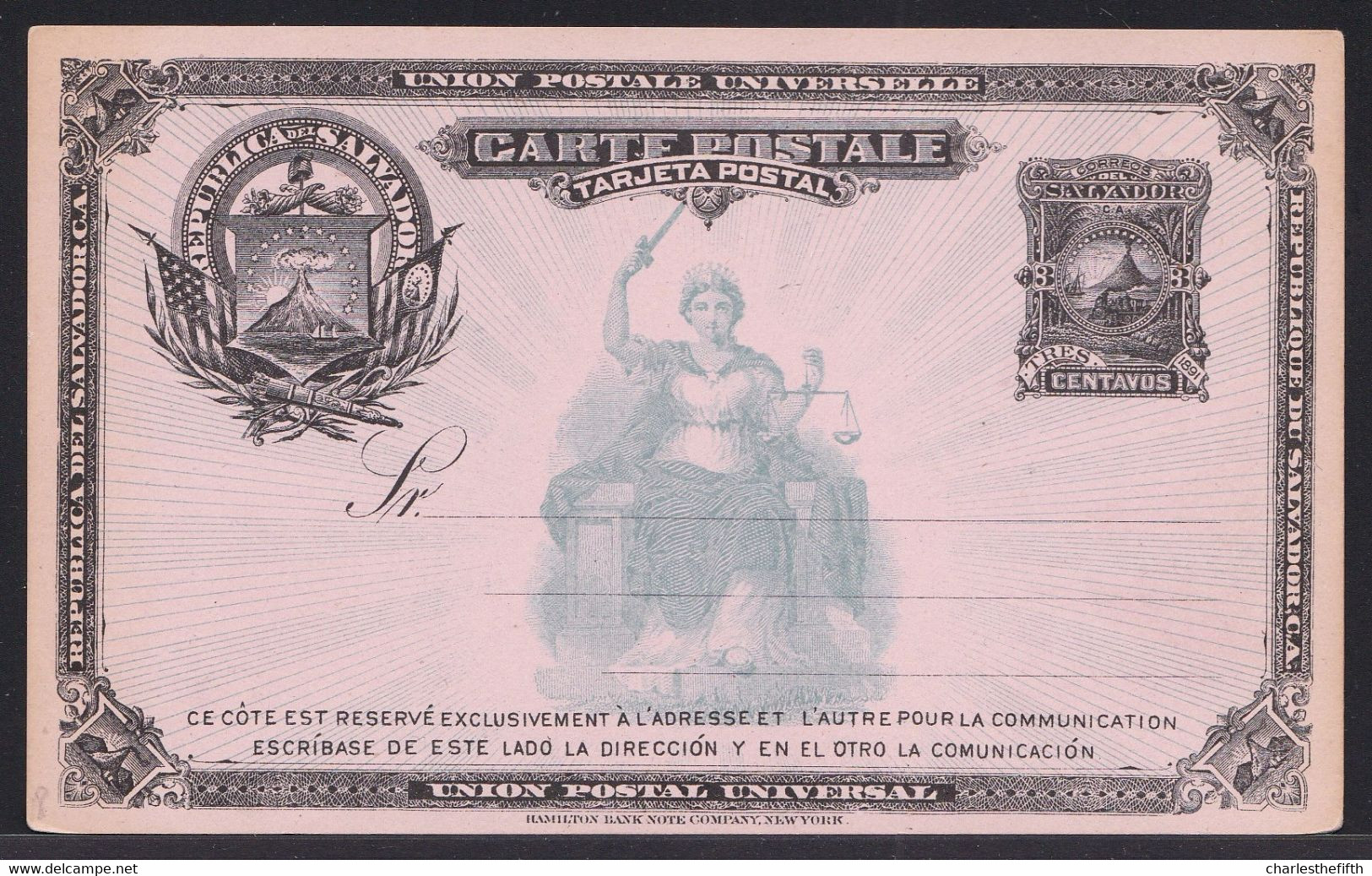Salvador Entier Stationery Carte Postale ( Postcard ) N°11 Neuf (mint) Tb 1891 - Salvador