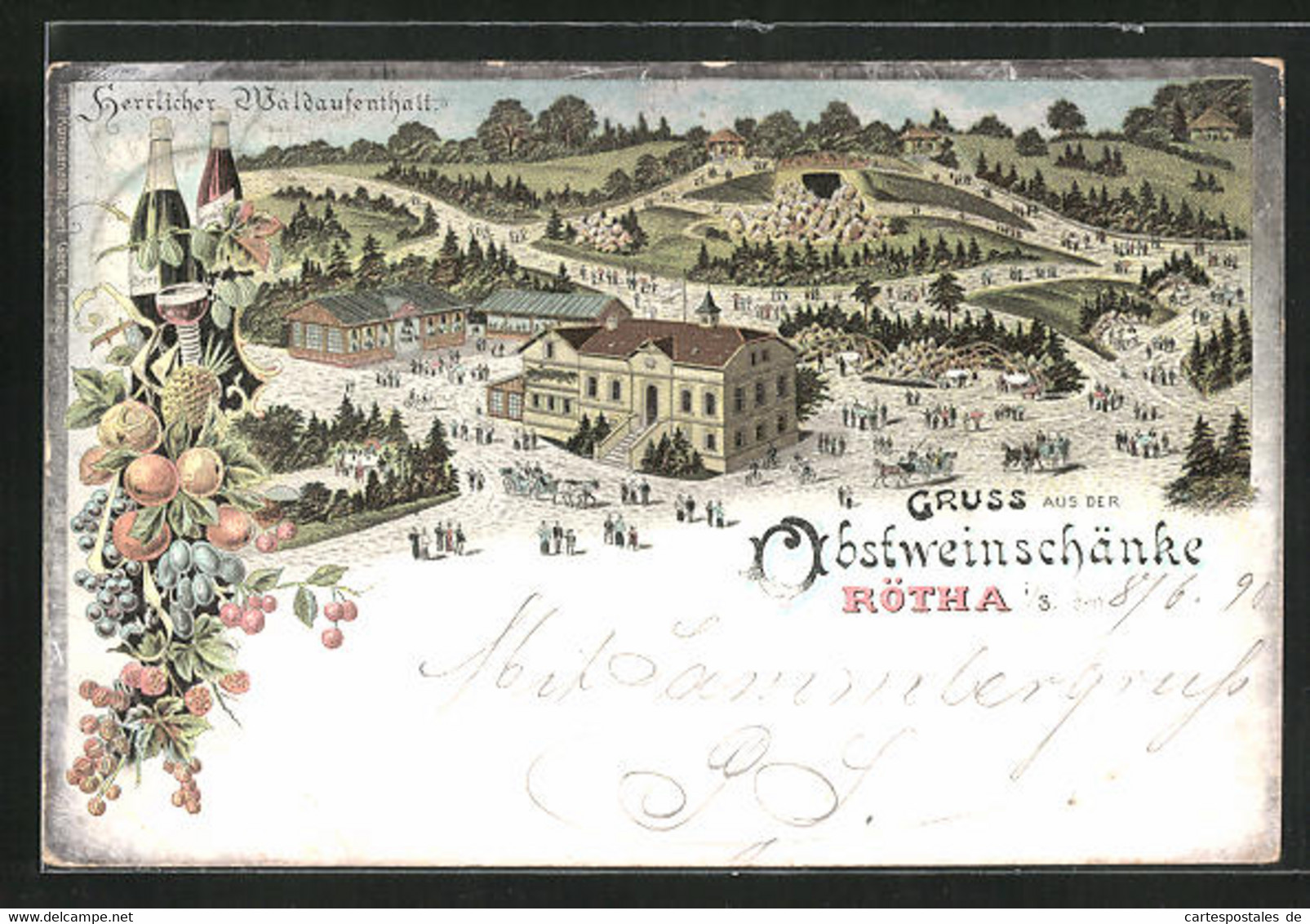 Lithographie Rötha I /S., Gasthaus Obstweinschänke - Roetha