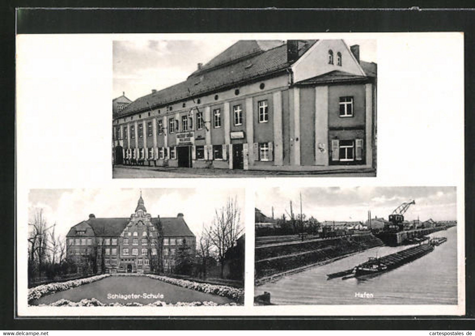 AK Riesa-Gröba, Gasthaus Von Paul Grosse, Schlageter-Schule, Hafen - Riesa