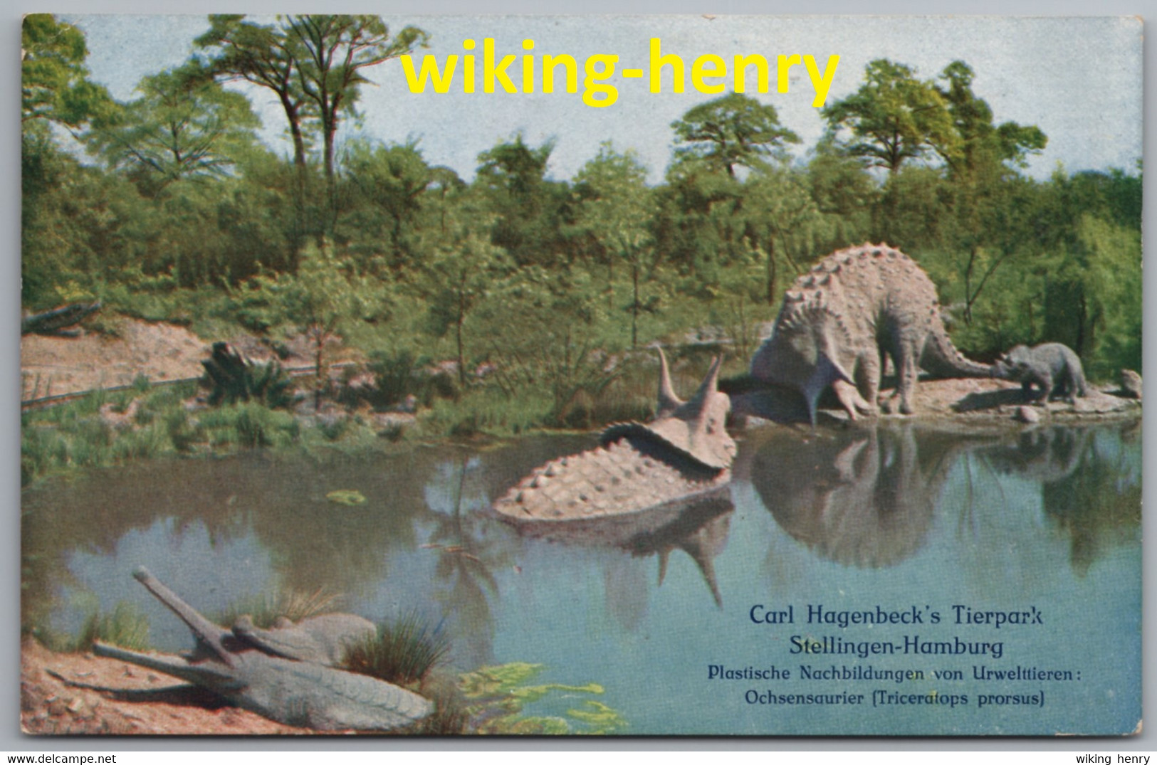 Hamburg Stellingen - Carl Hagenbeck's Tierpark 14   Urwelttiere Ochsensaurier Triceratops Prorsus Dinosaurier - Stellingen