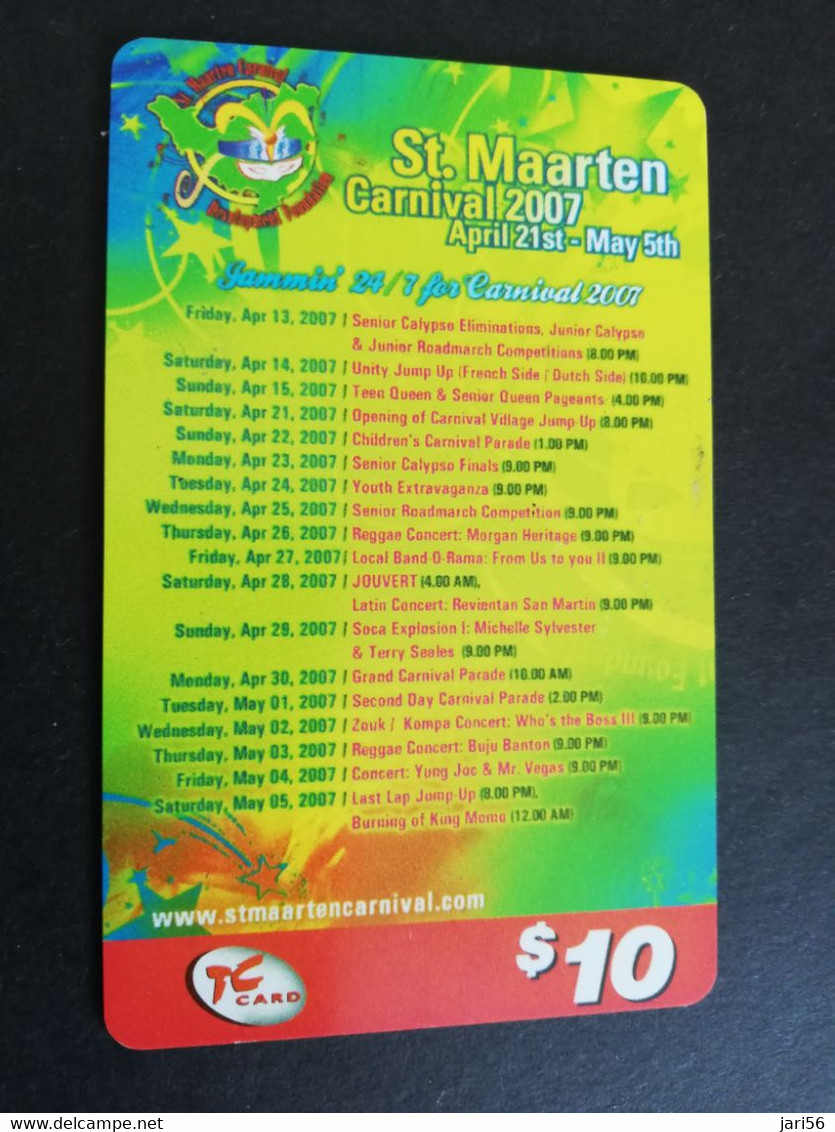 SINT MAARTEN PREPAID $10, - CARNIVAL 2007 SCHEDULE  TC CARD /TELCELL    VERY FINE USED CARD        ** 5788** - Antillas (Nerlandesas)