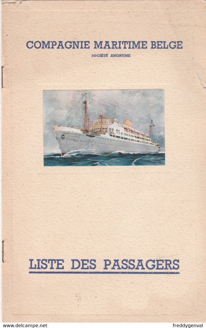 C.M.B.PAQUEBOT ARMAND GRISAR LISTE DES PASSAGERS VOYAGE JUIN1949 - 1900 – 1949