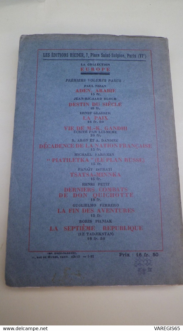 CONFESSION ( 1857 ) - MICHEL BAKOUNINE - TRADUCTION DE P. BRUPBACHER - 6e EDIT.1931- EDITIONS RIEDER PARIS - VELIN ALFA - Politiek