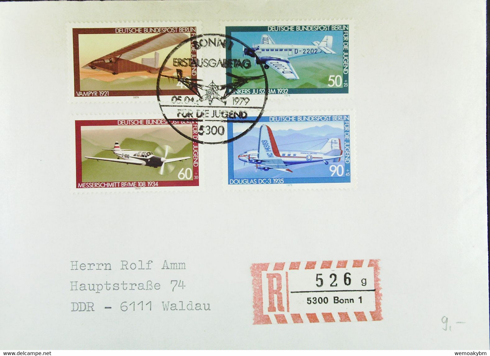 BRD R-Brief 5.4.79 Aus 5300 Bonn 1 (526 G)  Mit Kompl. Satz 1005/8 - R- & V- Vignetten