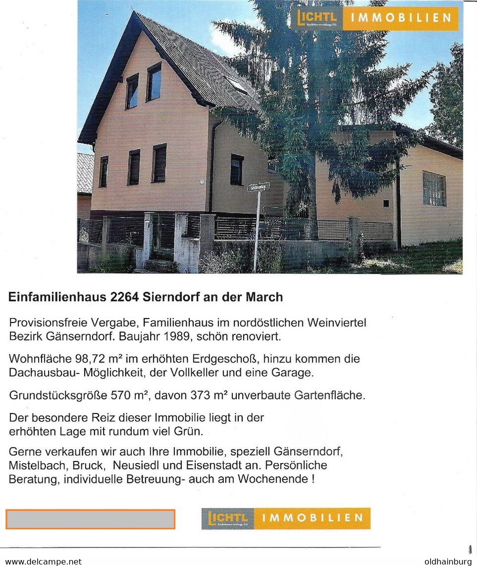 1860q: Werbekarte Hausverkauf In 2264 Sierndorf An Der March, Kirchensteig 12, Interessant Für Heimatsammler - Gänserndorf