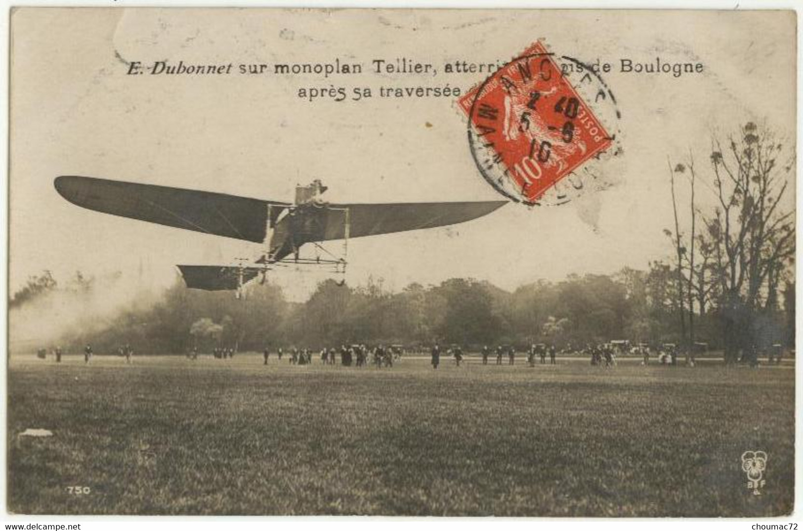 (62) 117, Boulogne, BF 750, E Dubonnet Sur Monoplan Tellier, Atterrissant Au Bois De Boulogne Après Sa Traversée, Voyagé - Paris Airports