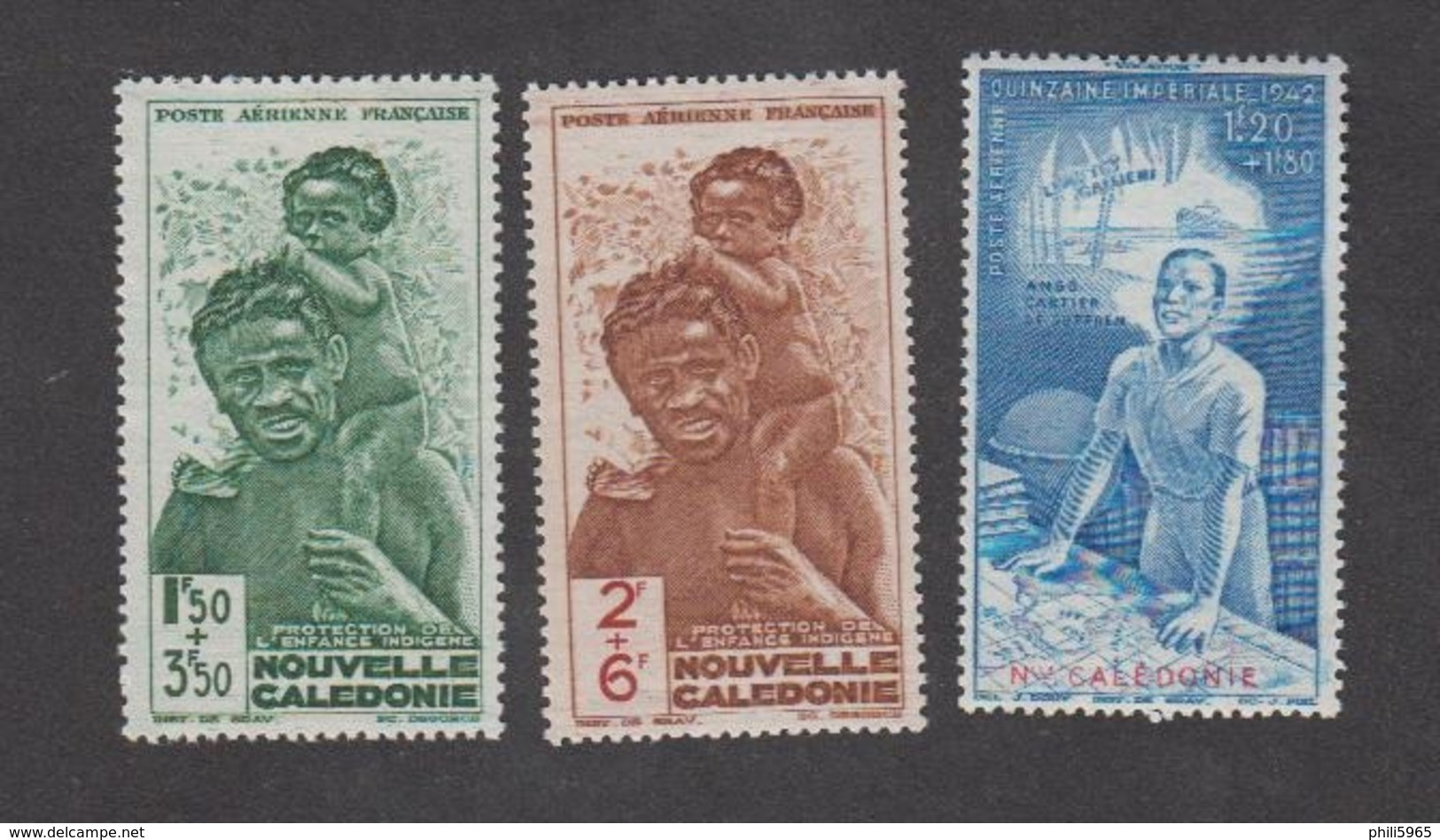 Colonies Françaises -Timbres Neufs ** Nouvelle Calédonie - PA N°36 à 38 - 1942 Protection De L'Enfance Indigène & Quinzaine Impériale (PEIQI)