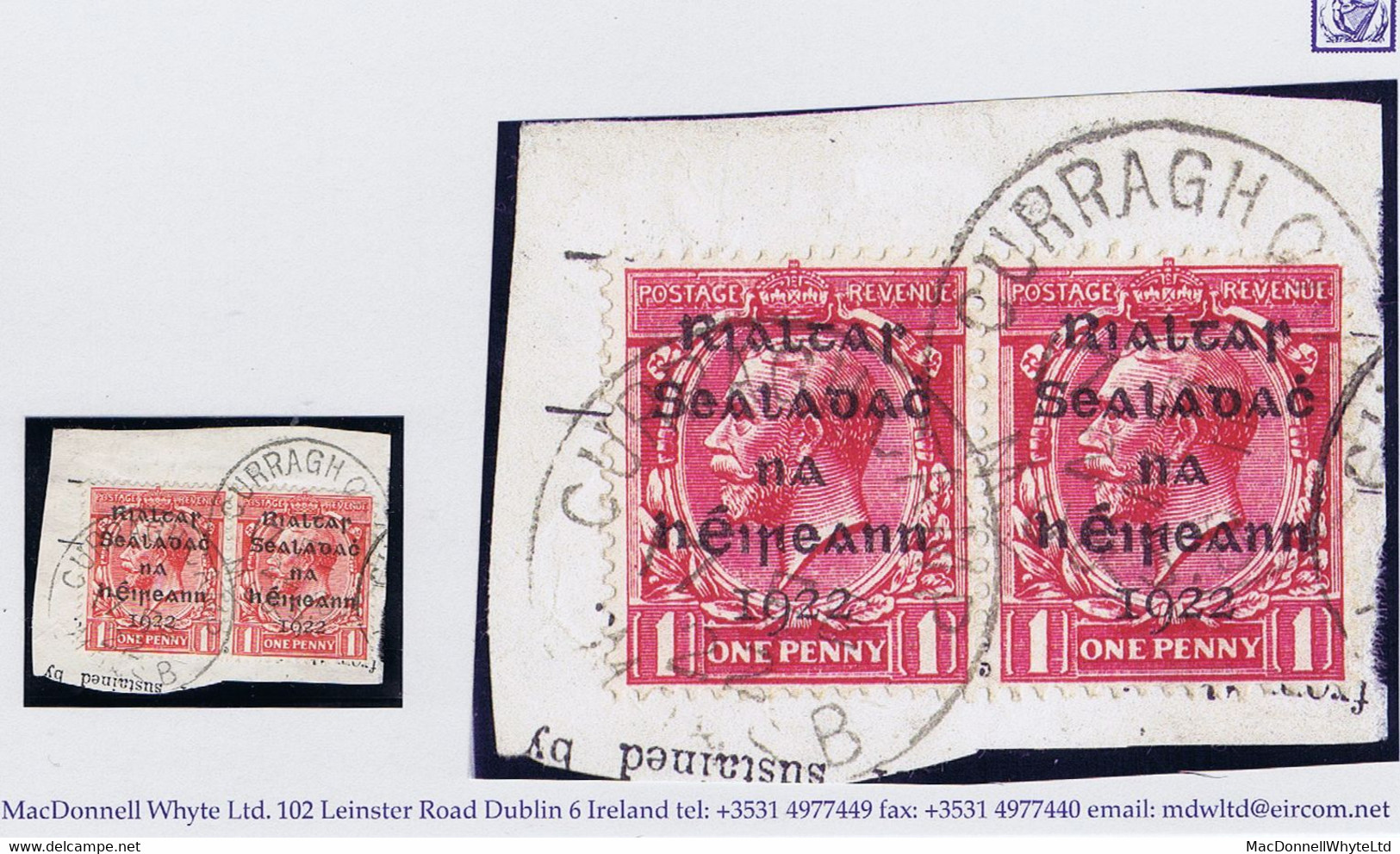 Ireland Military Kildare First Day Issue 1922 Dollard Rialtas 1d Pair Used On Piece CURRAGH CAMP MO&SB 17 FE 22 - Oblitérés