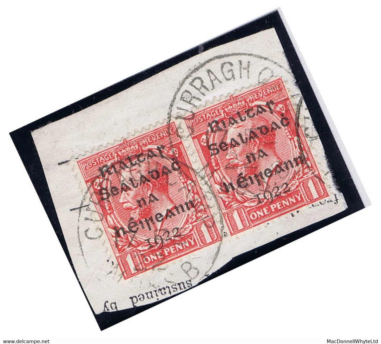 Ireland Military Kildare First Day Issue 1922 Dollard Rialtas 1d Pair Used On Piece CURRAGH CAMP MO&SB 17 FE 22 - Used Stamps