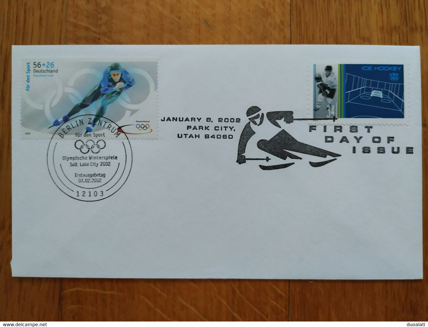 Germany & USA 4 Mixed Franking FDC 2002 Olympic Winter Games Salt Lake City Biathlon Speed Skating Luge Ski Jump - Winter 2002: Salt Lake City