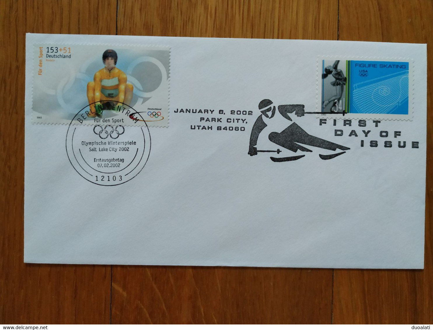 Germany & USA 4 Mixed Franking FDC 2002 Olympic Winter Games Salt Lake City Biathlon Speed Skating Luge Ski Jump - Invierno 2002: Salt Lake City