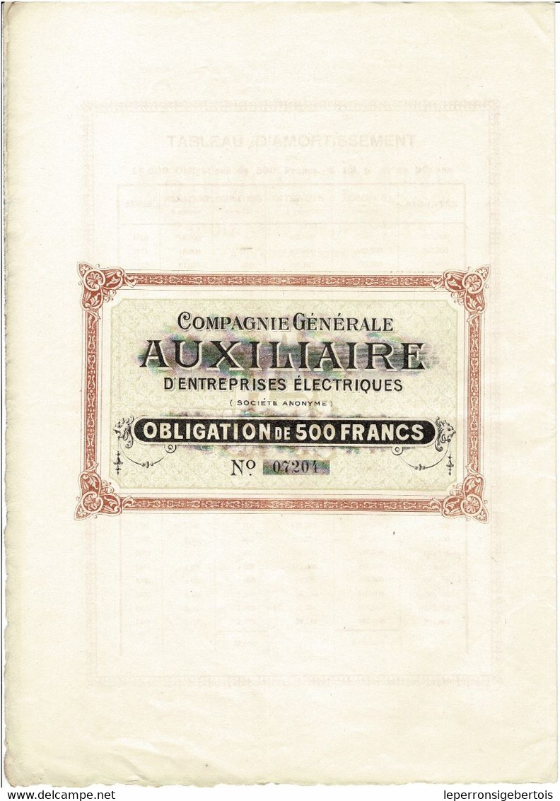 Titre Ancien - Compagnie Générale Auxiliaire D'Entreprises Electriques - Obligation De 1909 - N° 07204 - Electricité & Gaz