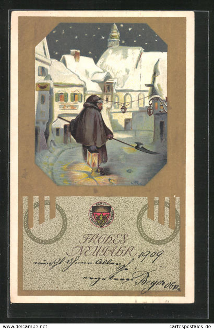 AK Deutscher Schulverein 1880, Nachtwächter In Der Eingeschneiten Stadt - War 1914-18