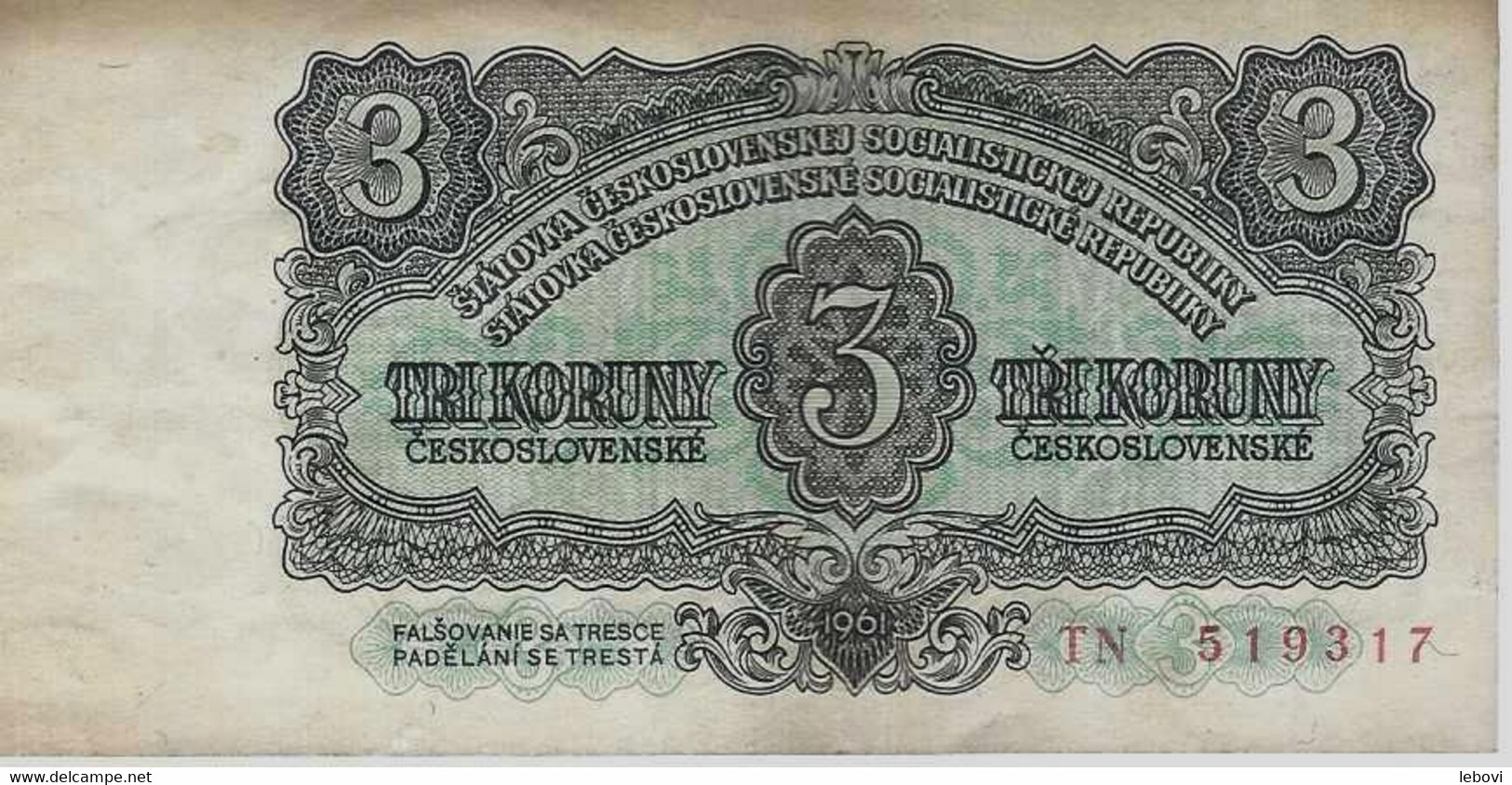 TCHECOSLOVAQUIE – 3 Couronnes 1961 - Tschechoslowakei