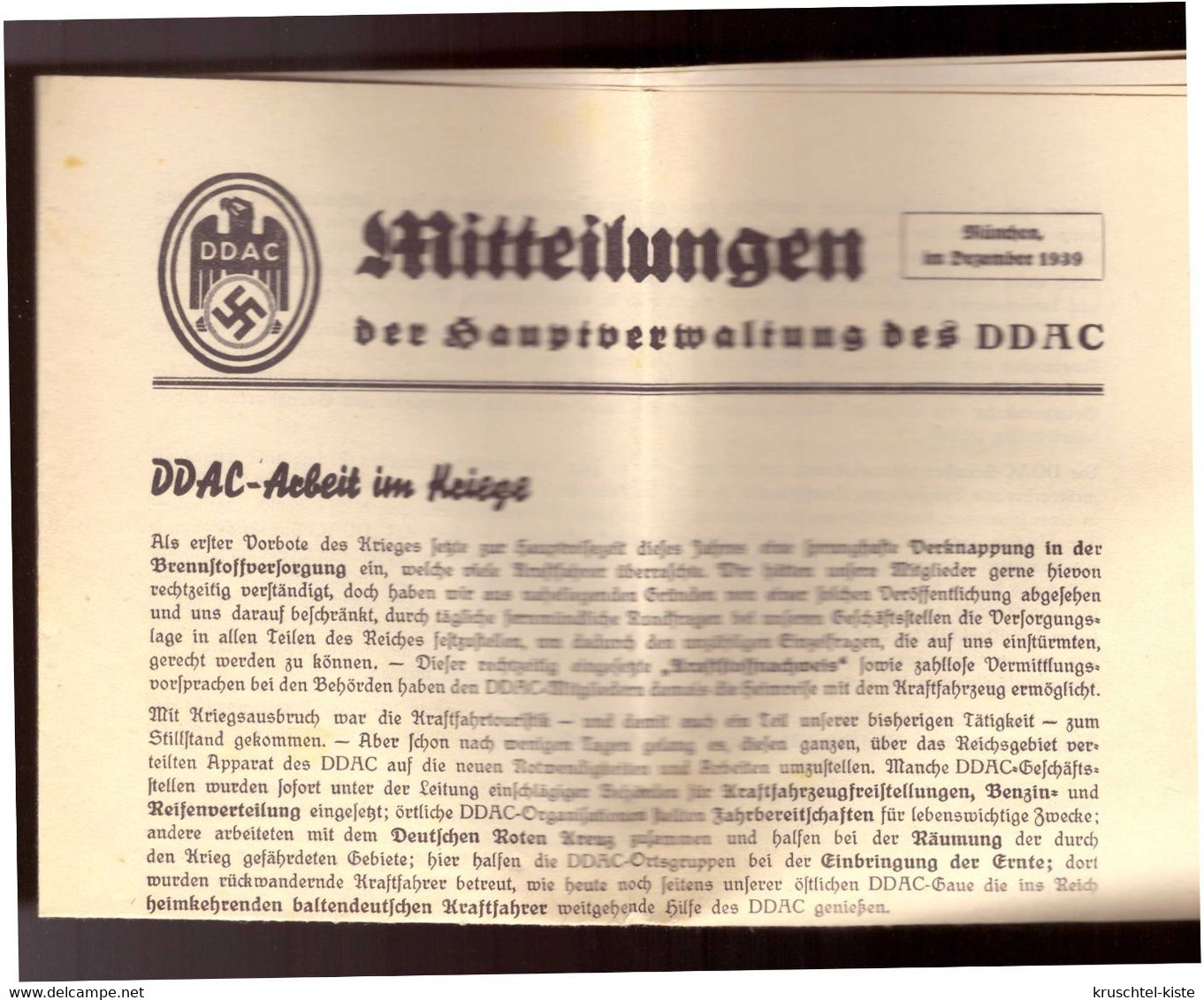 Dt- Reich (022218) Vorgedruckter Briefumschlag DDAC, München, Gelaufen Mit Freistempler 19.12.1939 Und Mitteilungsblatt - Storia Postale