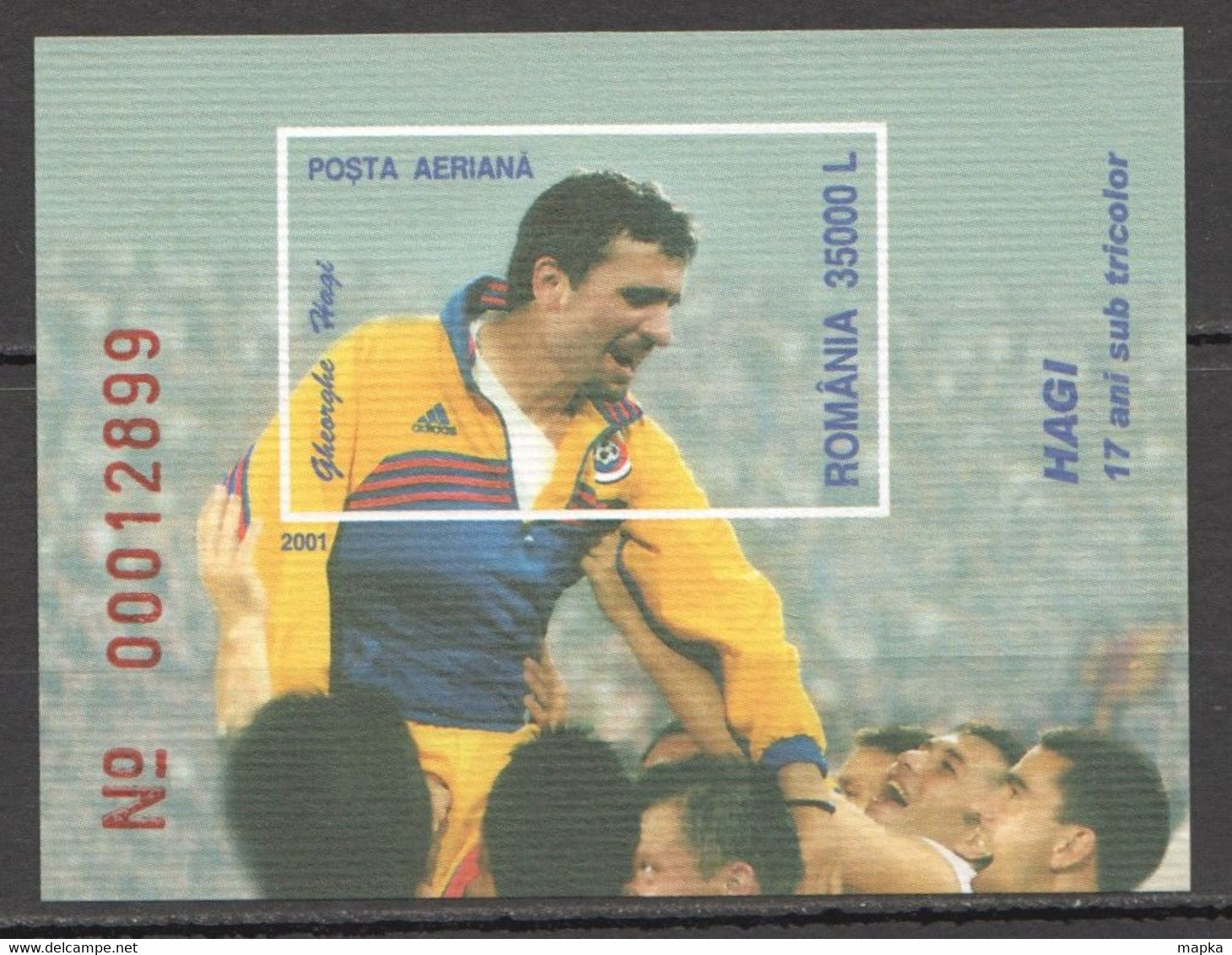 RM310 IMPERF 2001 ROMANIA FOOTBALL LEGEND GHEORGHE HAGI SPORT BL317 MNH - Otros & Sin Clasificación