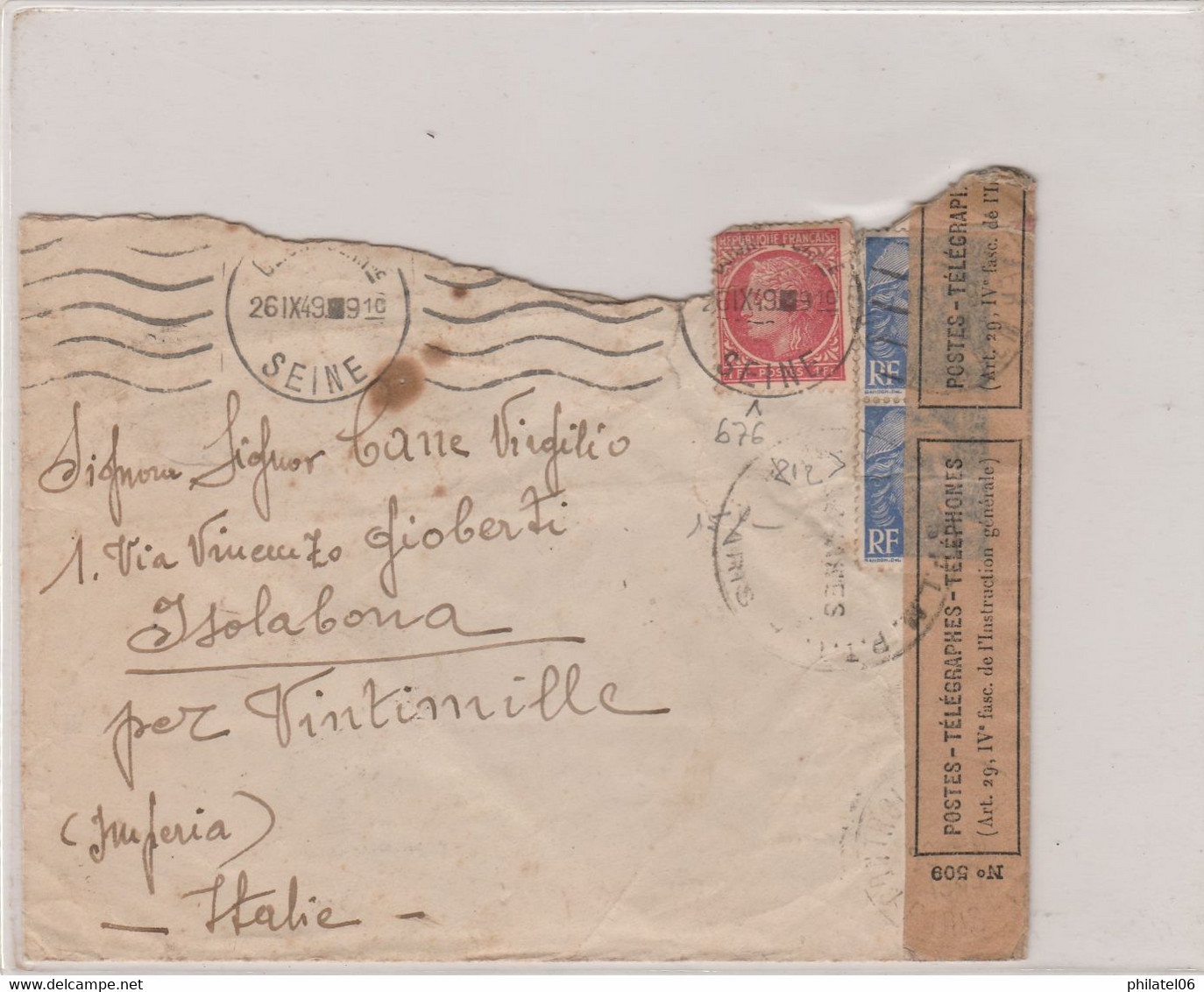 FRANCE  COURRIER OUVERT SUR REQUISITION DE LA DOUANE  1949 - Lettere Accidentate