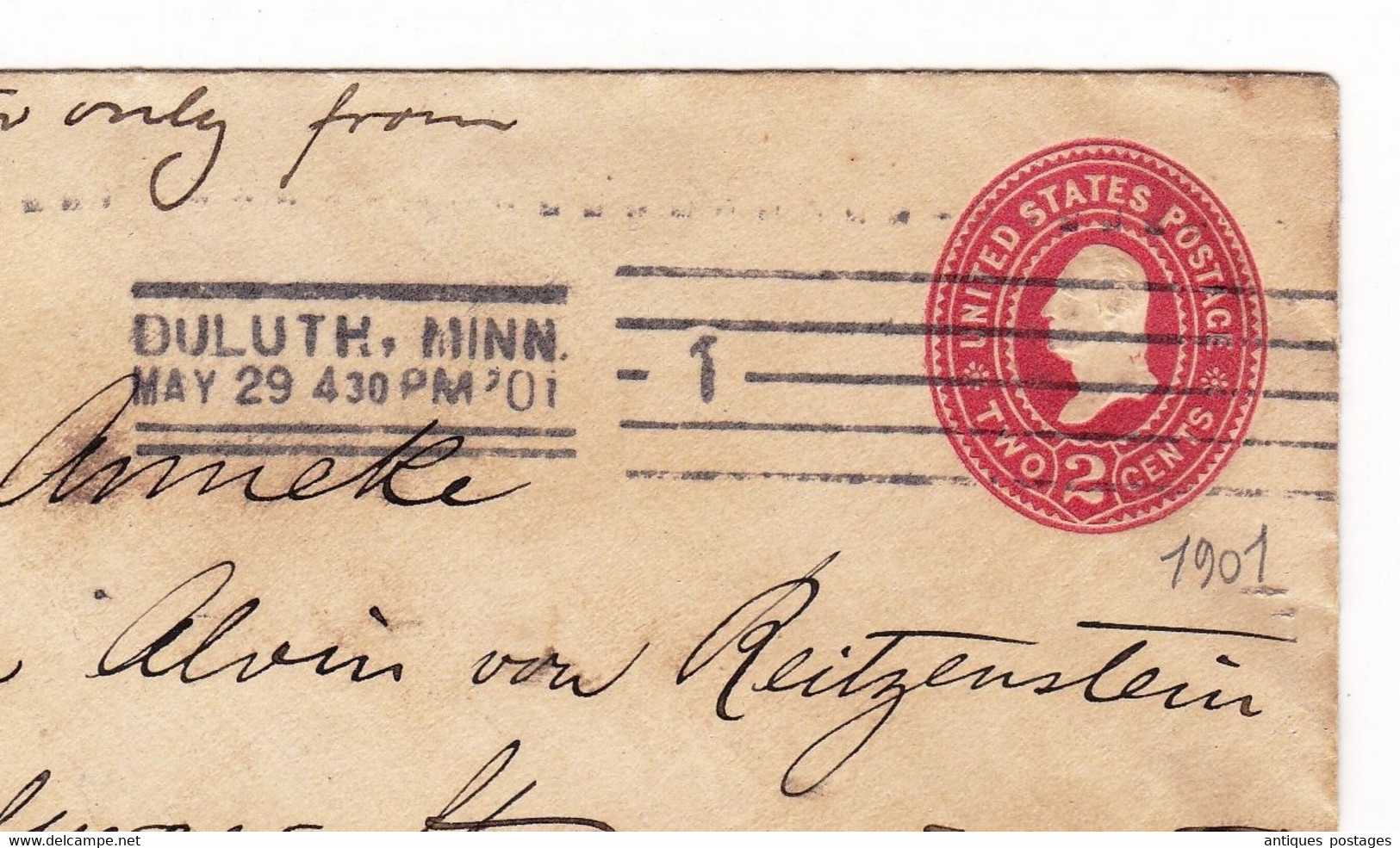 Lettre USA Entier Postal New York 1901 Two Cents Duluth Minnesota - 1901-20