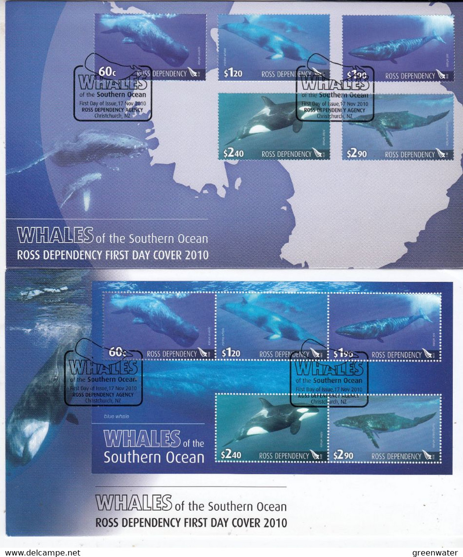 Ross Dependency 2010 Whales Of The Southern Ocean 5v + M/s  2 FDC (F8688) - FDC