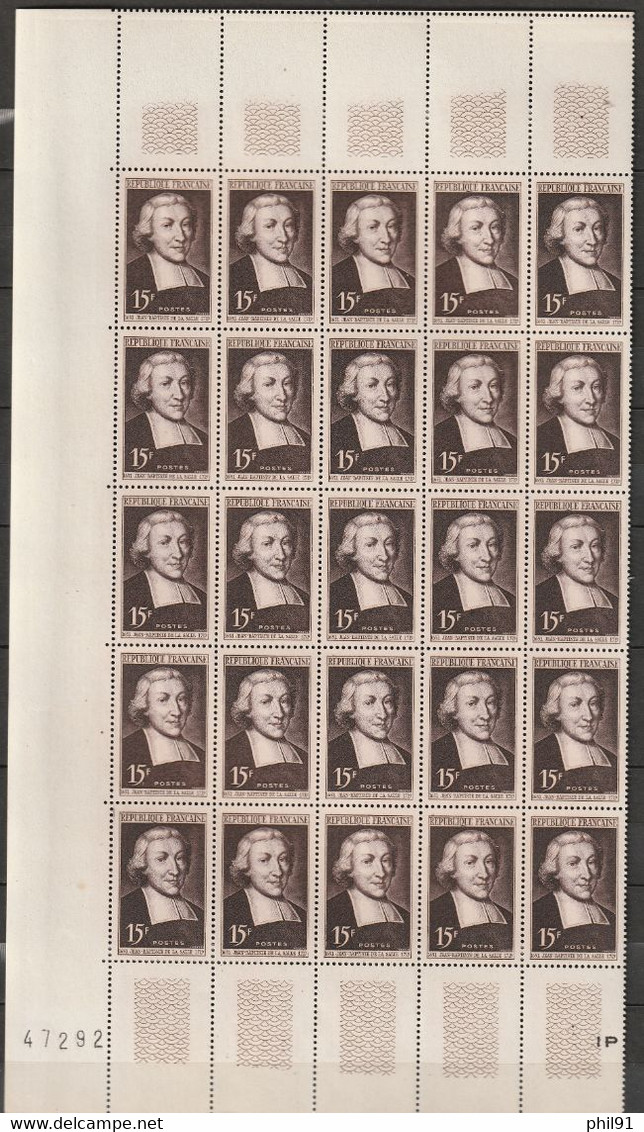 FRANCE   Jean Baptiste De La Salle   Feuille De 25   N° Y&T  882  ** - Full Sheets