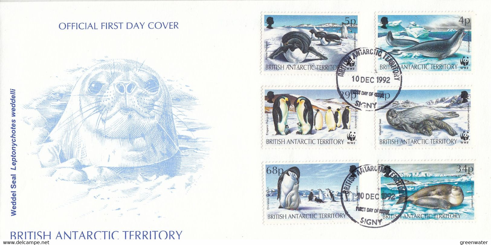 British Antarctic Territory (BAT) 1992 WWF Seals And Penguins 6v  FDC (F8701) - FDC