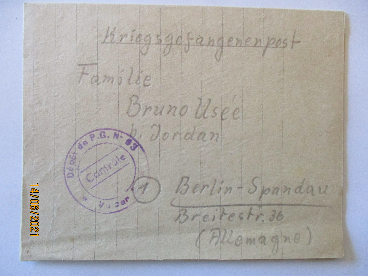 Frankreich Kriegsgefangenenpost 1946 Brienne Le Chateau, Le Bar (52567) - Militaria