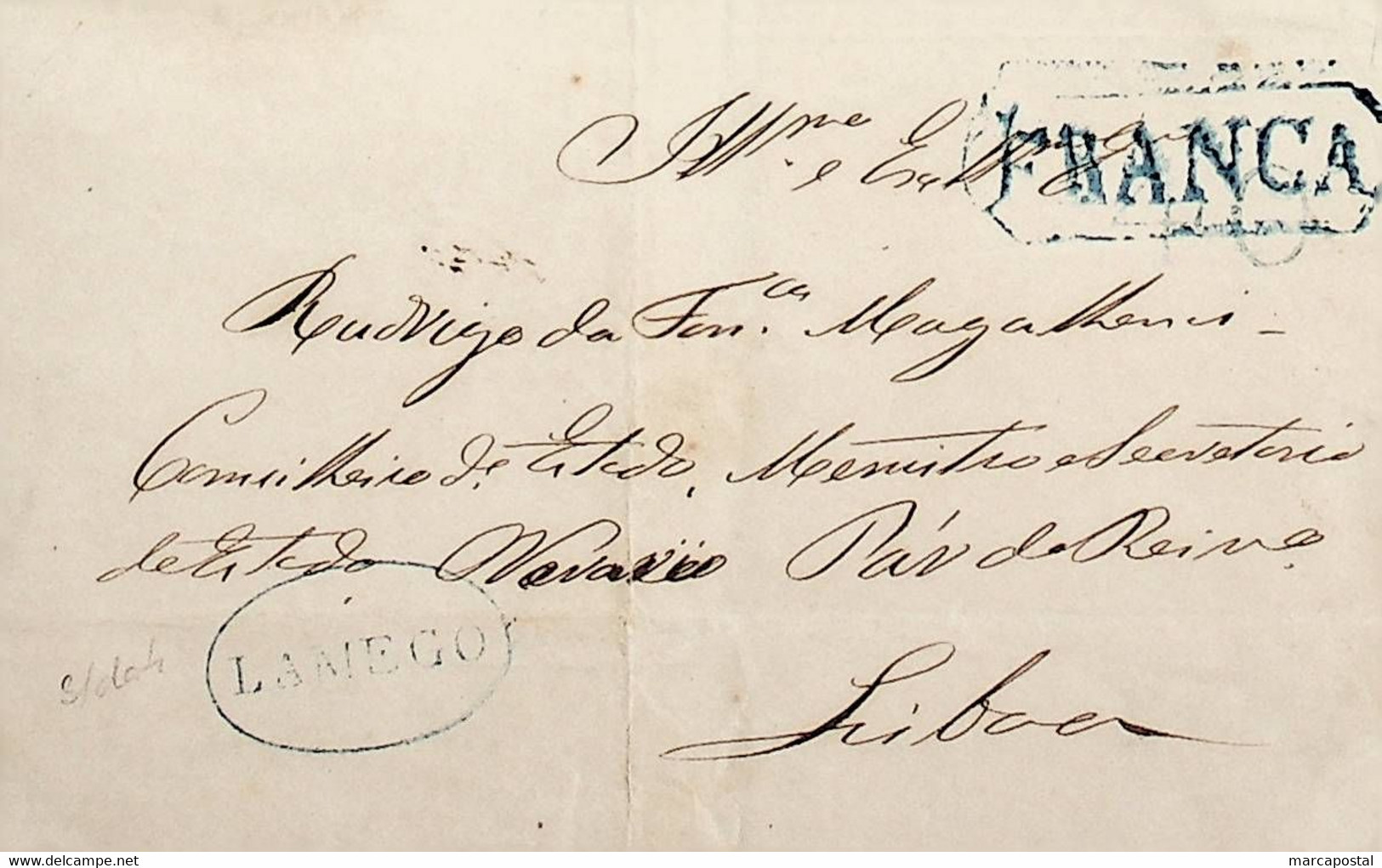 1851? Portugal Pré-Filatelia LMG 3 «LAMEGO» Azul + LSB-PP 5 Lisboa «FRANCA» - ...-1853 Préphilatélie