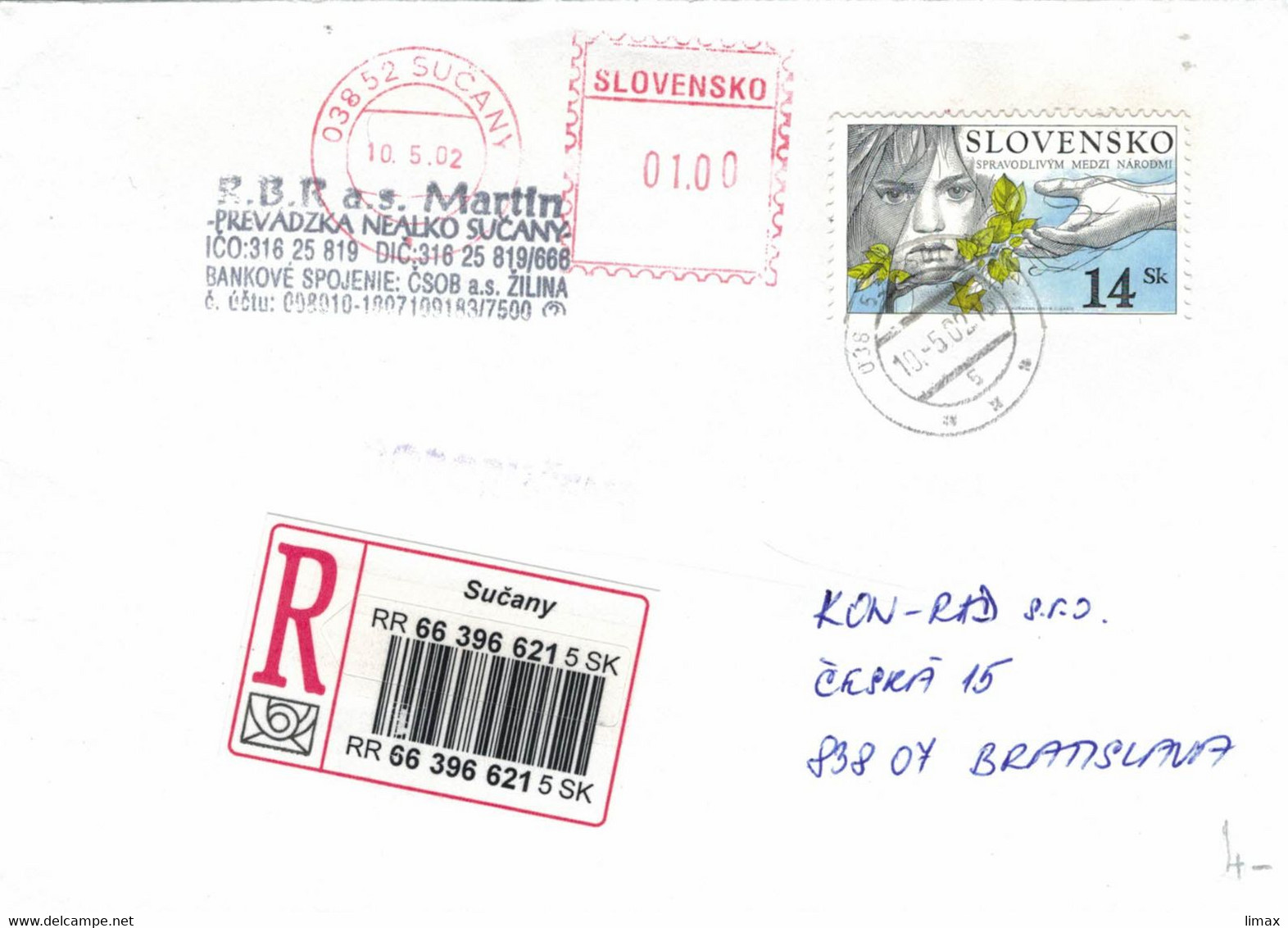 03852 Sucany 2002 Reko-Brief > Bratislava - Medizin Heilkräuter - Cartas & Documentos