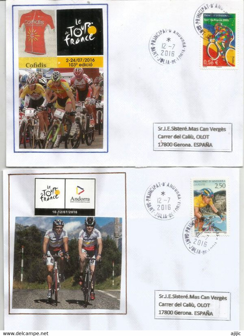 TOUR DE FRANCE 2016, ETAPE ANDORRE 12 JUILLET, 2 Enveloppes Spéciales Datée Du 12 Juillet (Equipe COFIDIS) - Storia Postale