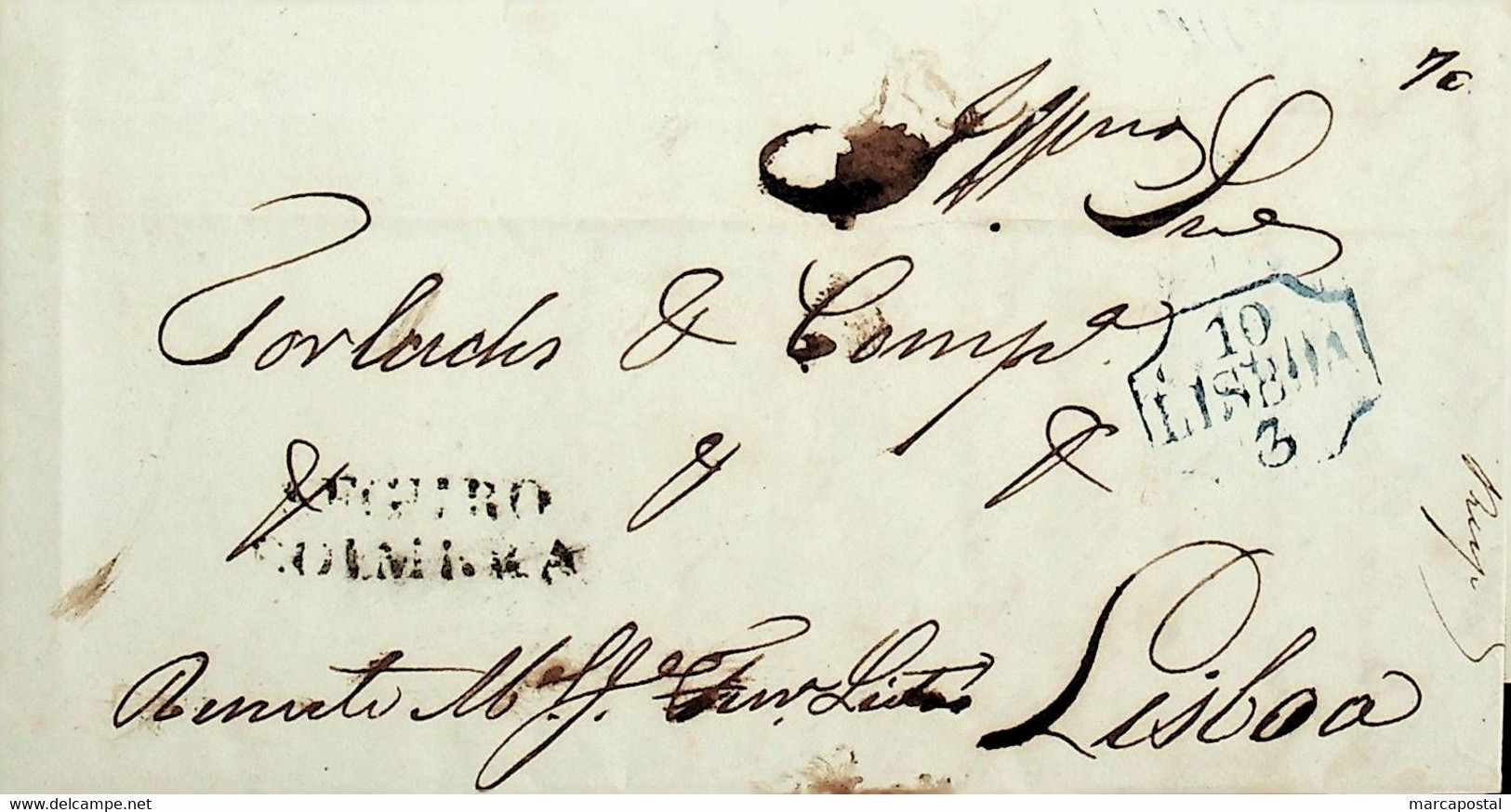 1845 Portugal Pré-Filatelia CBR-S 2 «SEGURO COIMBRA» Preto + LSB 19 «LISBOA» - ...-1853 Prephilately