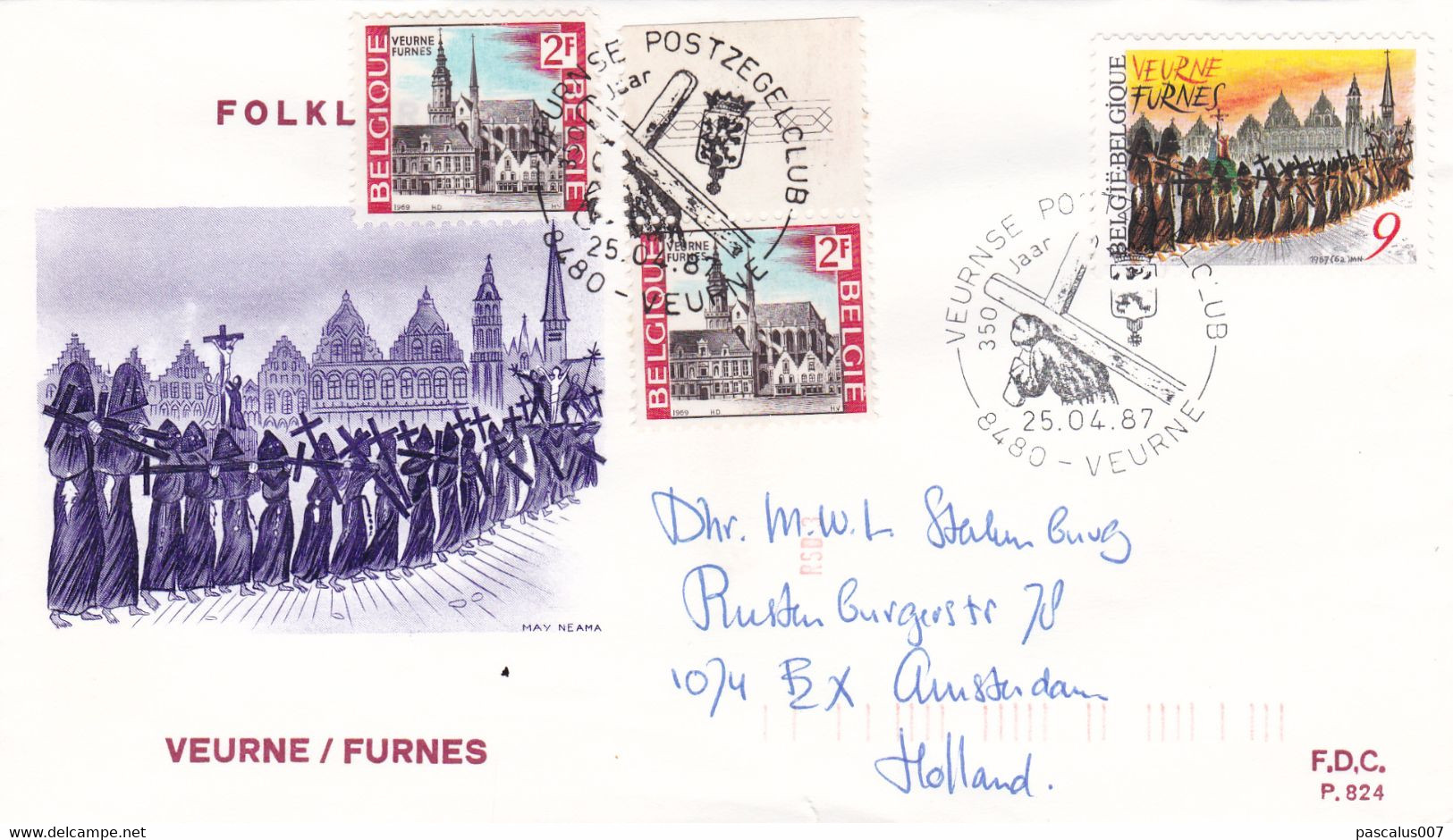 B01-376 1503 2249 2250 Carte Maxima 3x FDC P824 P825 Tourisme Wavre Waver 25-04-1987 8480 Veurne Furnes - 1981-1990