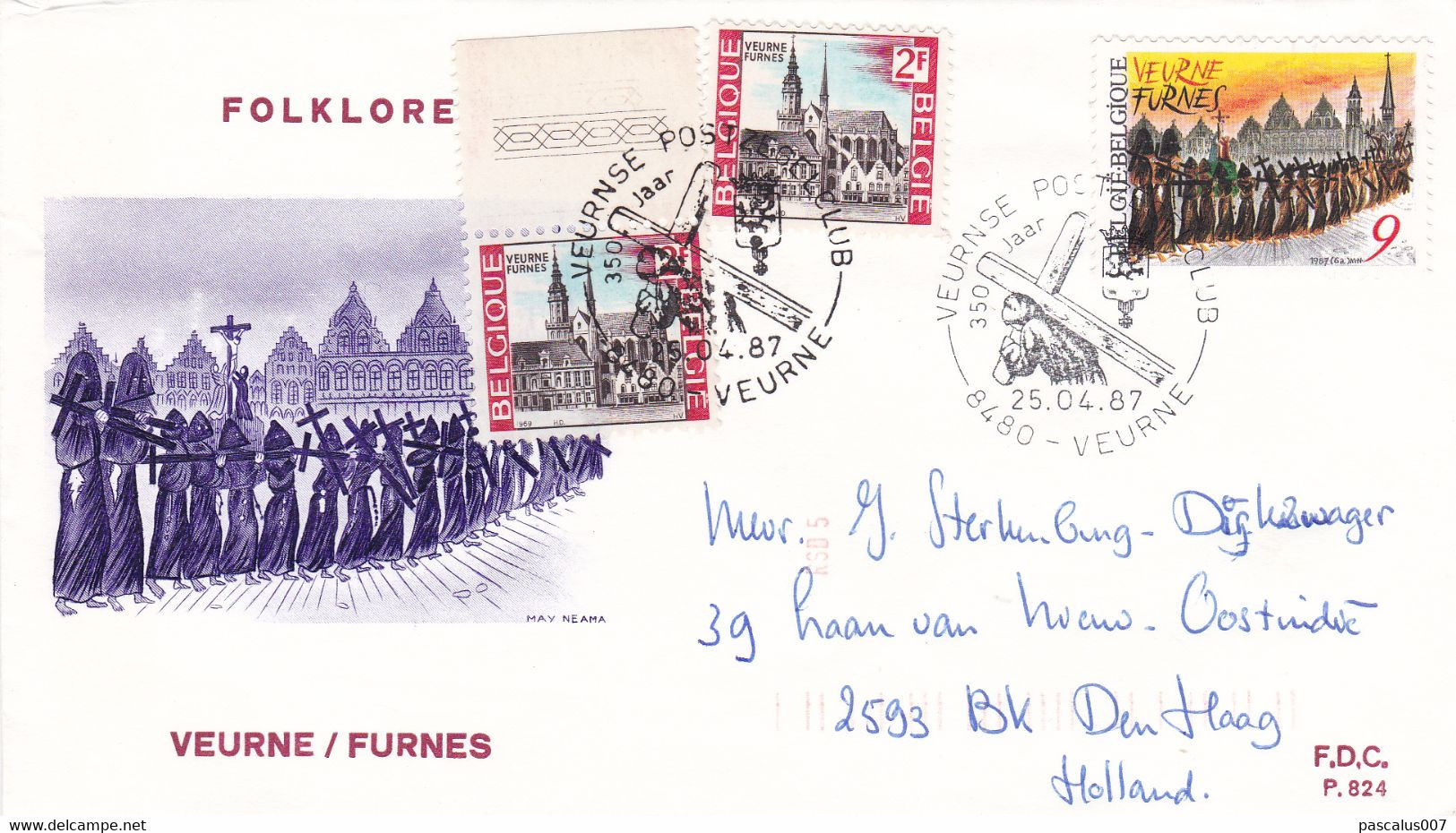 B01-376 1503 2249 2250 Carte Maxima 4x FDC P824 P825 Tourisme Wavre Waver 25-04-1987 8480 Veurne Furnes - 1981-1990