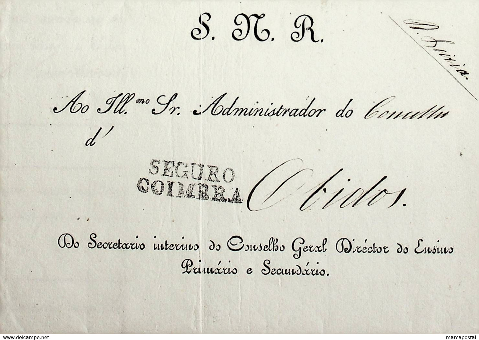 1839 Portugal Pré-Filatelia CBR-S 2 «SEGURO COIMBRA» Preto - ...-1853 Prefilatelia