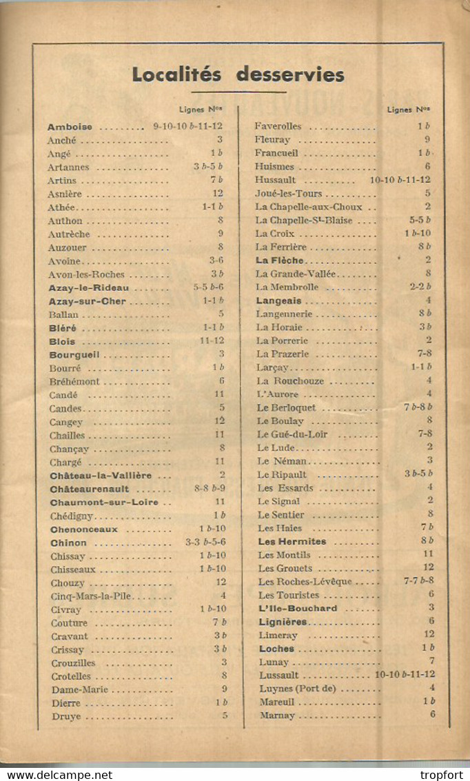 JZ / Guide Ancien  RAPIDE DE TOURAINE Tours   1957  BUS CAR AUTOBUS Service D'hiver  INDICATEUR OFFICIEL - Tours