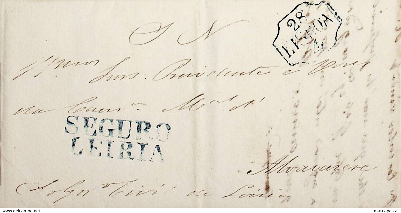 1843 Portugal Pré-Filatelia LRA-S 2 «SEGURO LEIRIA» Azul + LSB 19 «LISBOA» - ...-1853 Prefilatelia