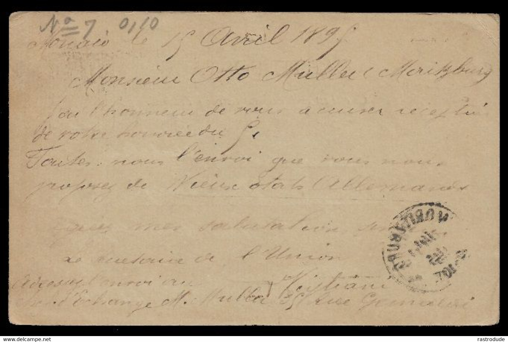 1895, 16 AVRIL -  MONACO - ENTIER 10C Mi. P6 A MORITZBURG, SAXE, ALLEMAGNE - Interi Postali