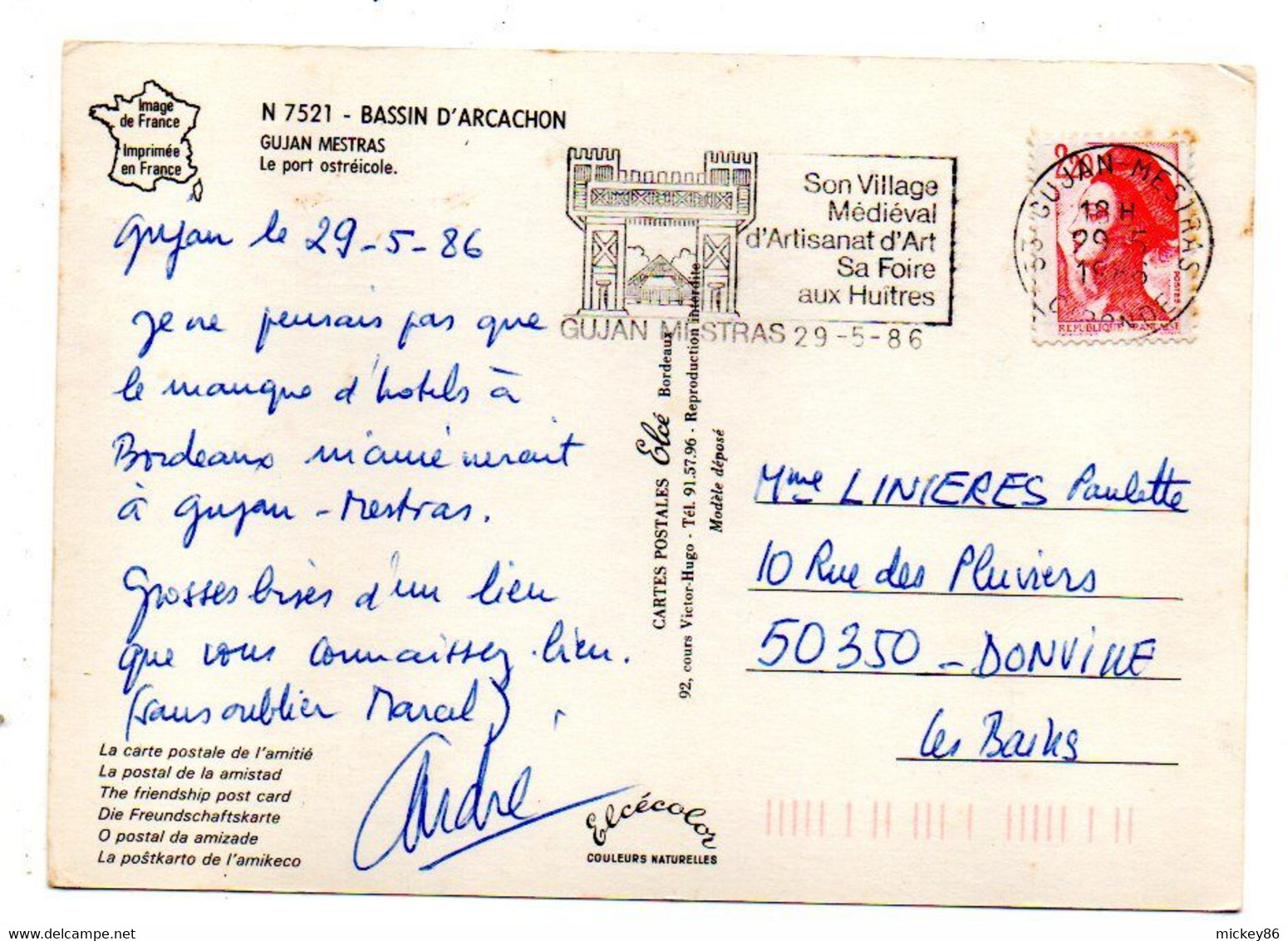 CUJAN-MESTRAS--1986--Le Port Ostréicole (huitres) --très Animée ...carte Toilée  .......à Saisir - Gujan-Mestras