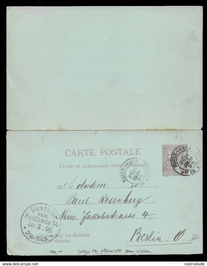 1896, 24 MARS  MONACO - ENTIER 10C + 10C REPONSE Mi. P5 A BERLIN, ALLEMAGNE. - Entiers Postaux