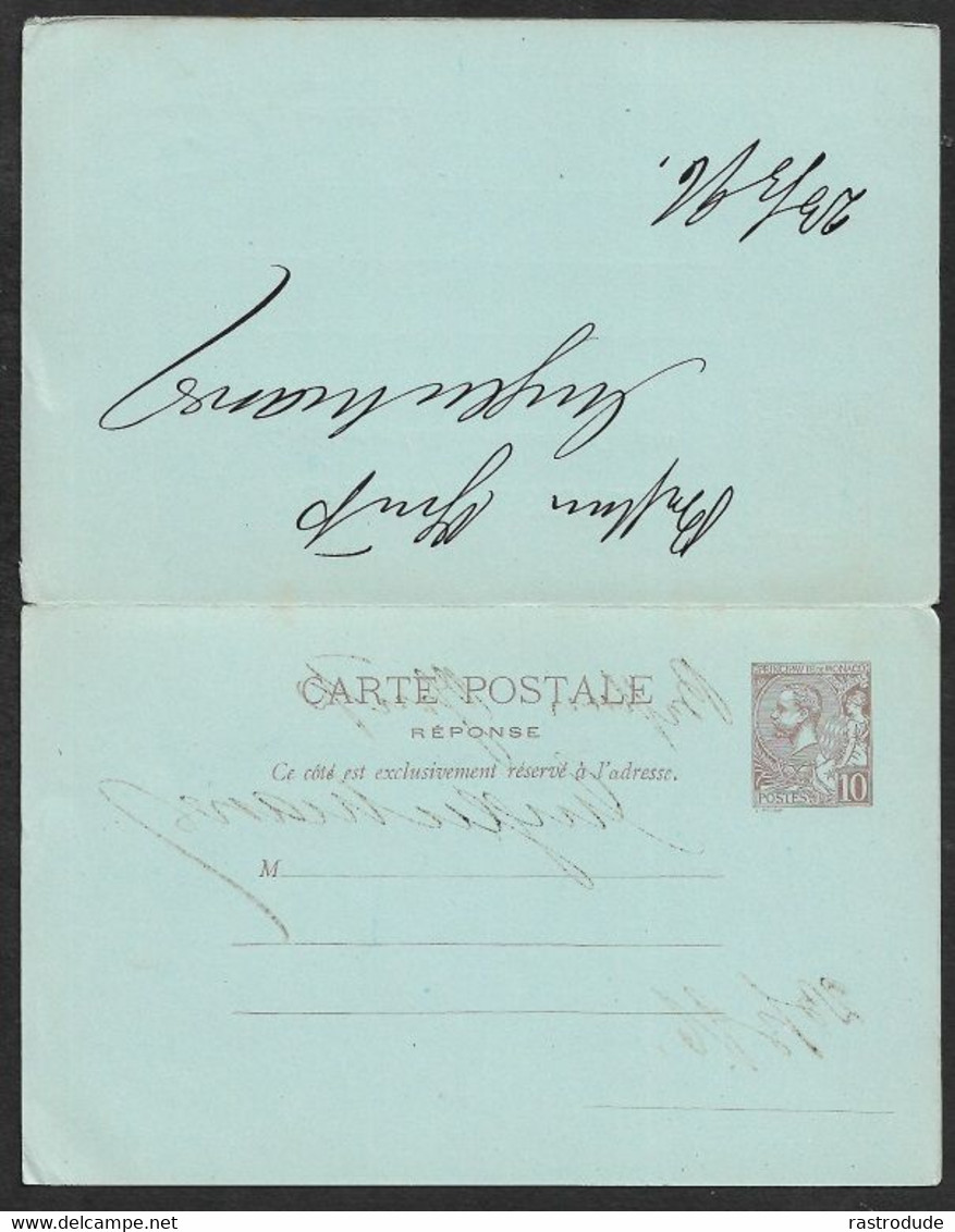 1896, 24 MARS  MONACO - ENTIER 10C + 10C REPONSE Mi. P5 A BERLIN, ALLEMAGNE. - Postal Stationery