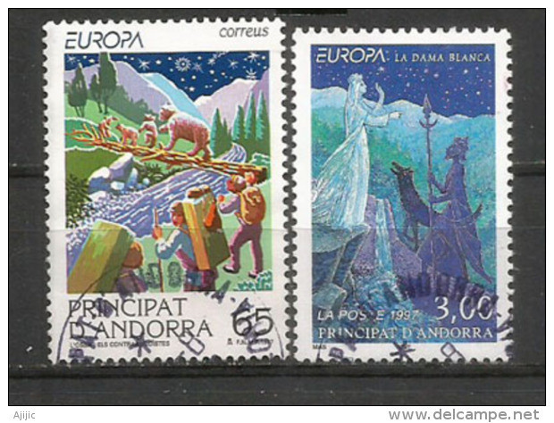 ANDORRA /ANDORRE.Europa 1997,légendes: L'Ours Et Les Contrebandiers,etc.  2 Timbres Oblitérés, 1 ère Qualité, NO PJ - Usati