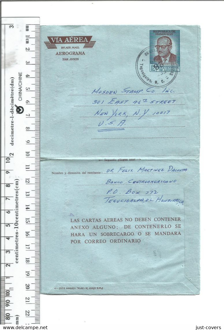 Aerogram Tegucigalpa Honduras .to New York......(Box 5) - Honduras