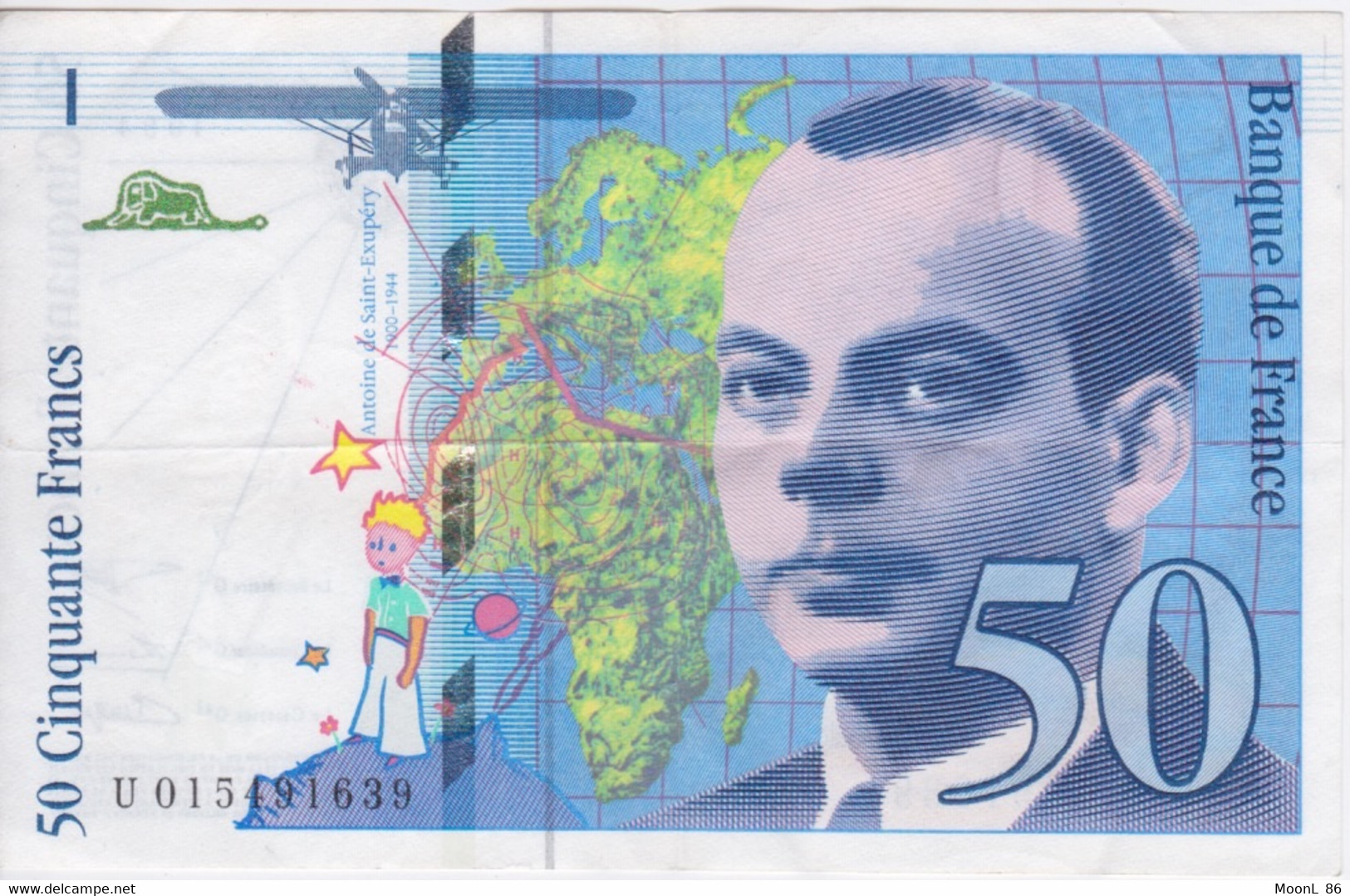 BILLET 50 Francs  - St Exupéry 1994  Série U.015491639 - 50 F 1992-1999 ''St Exupéry''