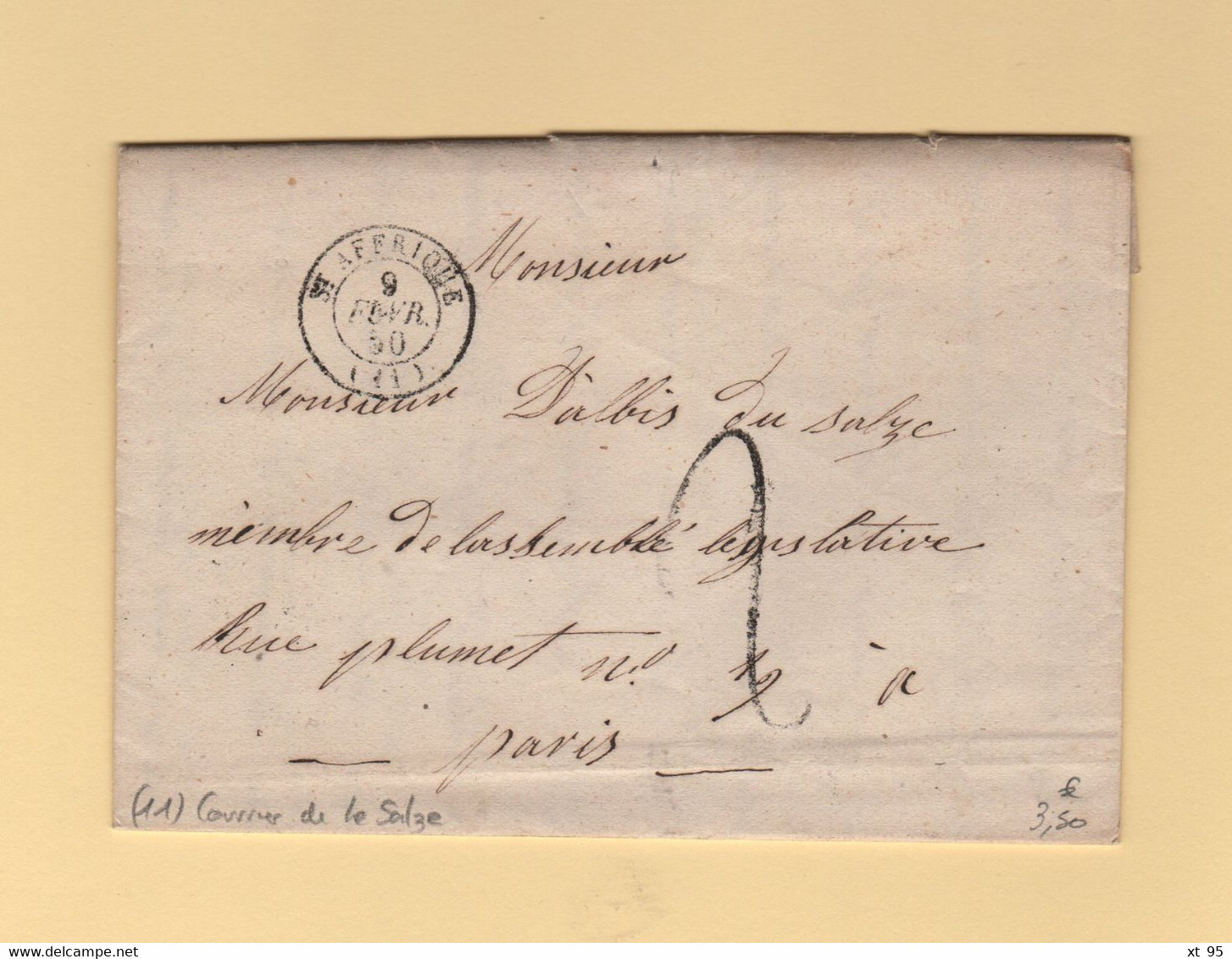 St Affrique - 11 - Aveyron - 9 Fevr 1850 - Courrier De Salze - 1849-1876: Klassik